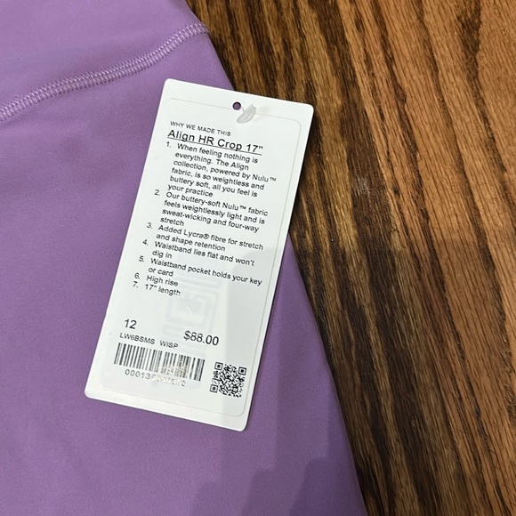 NWT Lululemon Align HR Crop 17”, Wisteria Purple, size 12 - Picture 4 of 6